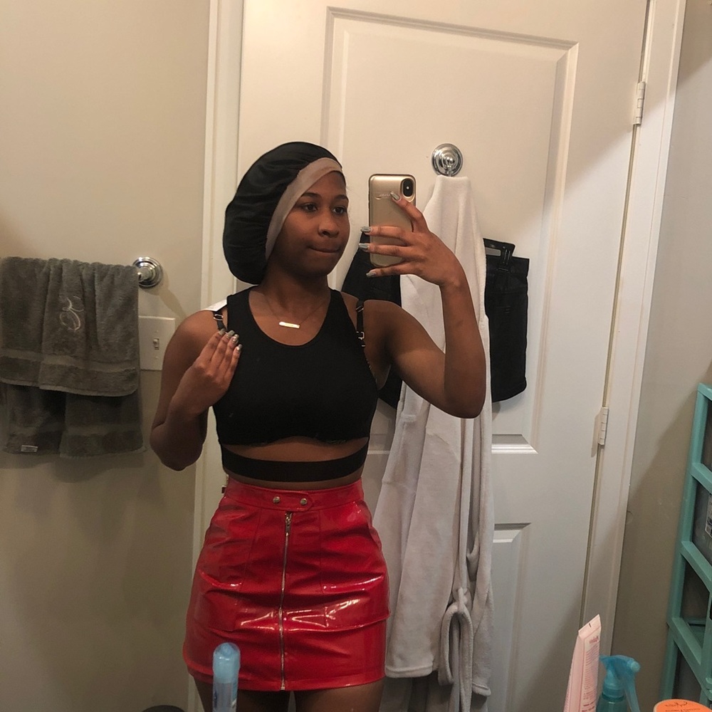 PrettyLittleThing Red Zip Front Vinyl Mini Skirt